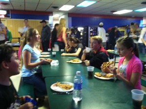 Lunch with friends at the roller rink