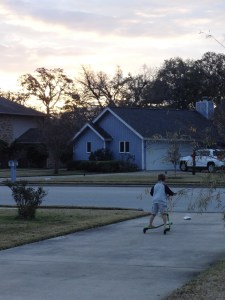 It may not be quite sunrise yet, but it's not dark any more, so we can totally go out and scooter. Right? Right.