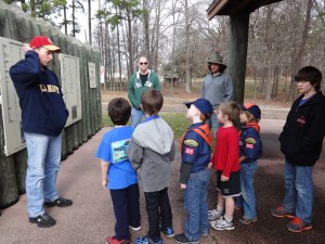 Nick starts his lecture on Camp Ford while the Tiger Cubs and their families listen intently.