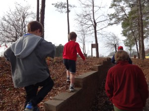 Playing on the wall.