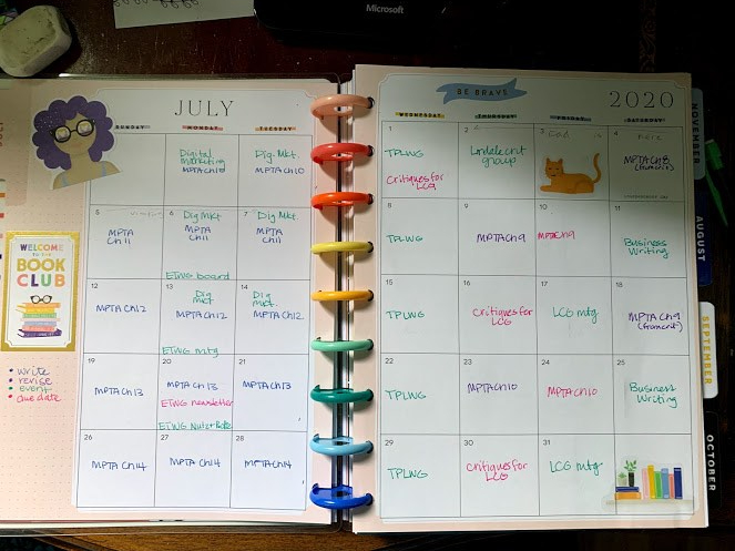 Rainbow themed calendar pages from the HP Classic sized planner. Calendar Month is July 2020